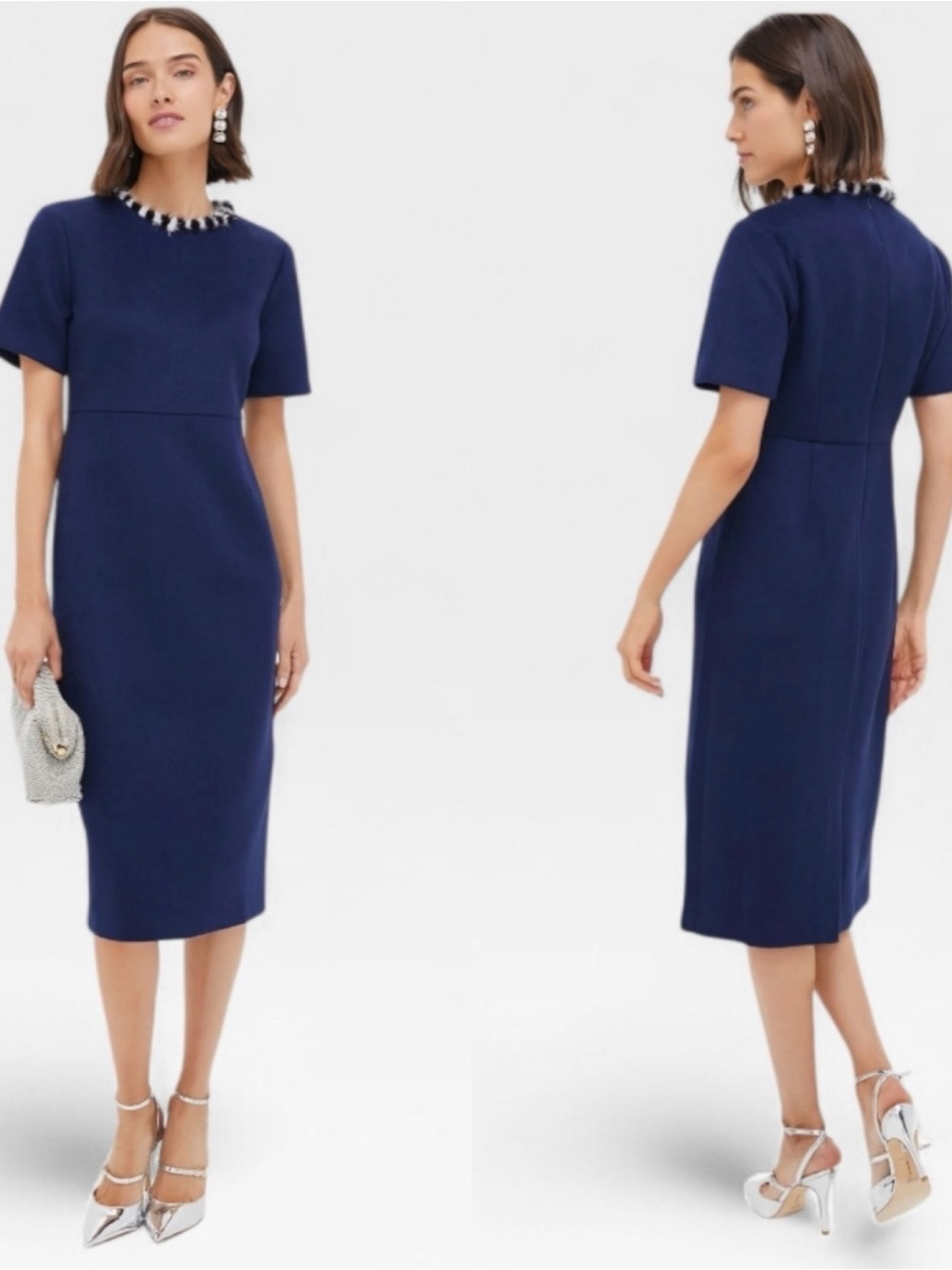 🌟NWOT Tuckernuck Navy Blue Wool Fur Trim Sheath Cruz Dress Size 10